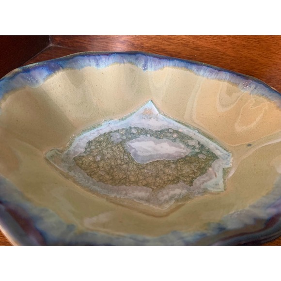 Unique Vintage Handmade Pottery Dish, Glass Crystalline Glaze - Picture 5 of 7